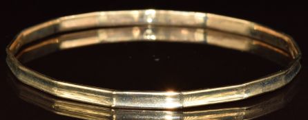 Art Deco 9ct gold flapper bangle, Birmingham 1923, maker Deakin & Francis, in antique box, 14.1g