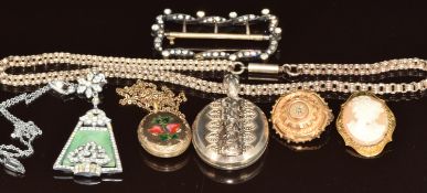 A collection of jewellery including Victorian locket set with enamel flowers, Victorian locket on