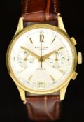 Lator gentleman's chronograph wristwatch with date aperture, gold hands and hour markers, silver