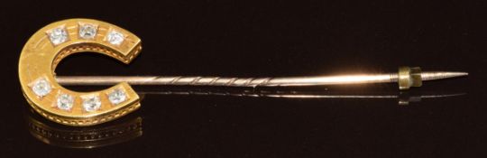 Victorian stick pin set with seven old cut diamonds in antique box 'G.E.Clarke, Huddersfield' , 5.