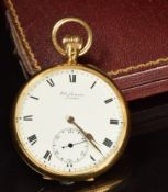 J W Benson The Field 18ct gold keyless winding open faced pocket watch with subsidiary seconds dial,