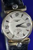 Longines 14ct gold wristwatch ref. 92201 with inset subsidiary seconds dial, diamond and steel