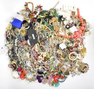 A collection of costume jewellery include peridot bracelet, beaded necklaces, brooches, pearl