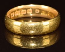 A 22ct gold wedding band/ ring, Birmingham 1921, 6.4g, size Q