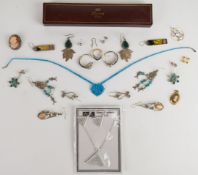 A collection of jewellery including silver cameo brooch, cameo pendant, five pairs of silver