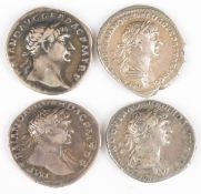 Four Roman silver Denarius of Trajan, all 117AD and laureate head right, comprising rev Trajan's