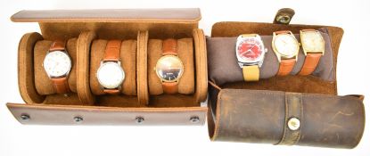 Six various gentleman's wristwatches comprising Lemania, Eterna, Sandoz, Baume, Smiths and one