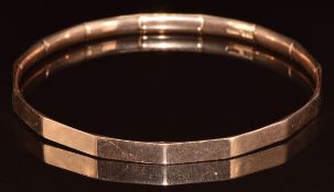 Art Deco 9ct rose gold bangle, 18.3g, 7cm