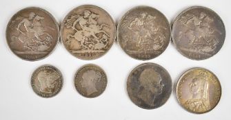 Approximately 142g of Georgian, Victorian and later pre-1920 British silver coinage to include 1821,