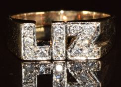 A 9ct gold 'Liz' ring set with diamonds, 4.1g, size L