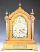 Late 19th or early 20th century oak cased triple fusee mantel or bracket clock, striking on five