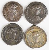 Four Roman silver Denarius comprising Geta 209-212 AD, laureate head right, rev Fecitas Tempor