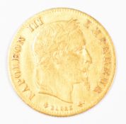 1865 Napoleon III 5 Franc French gold coin, 1.6g 0.900