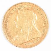 1900 Queen Victoria gold half sovereign with Sydney mint mark