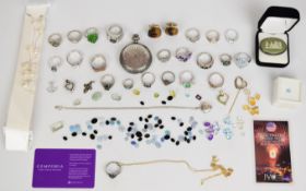 A collection of jewellery including freshwater pearls on silver chain, twenty silver rings including