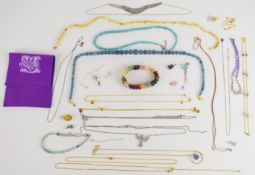 Eleven silver necklaces including amethyst, gilt, etc, seven silver pendants, silver gilt