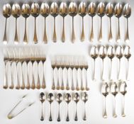 Edward VII eight place setting canteen of Old English pattern hallmarked silver cutlery comprising