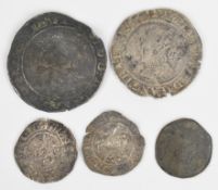 1561 Elizabeth I sixpence, Edward VI shilling, Edward I penny, Edward III penny and a clipped