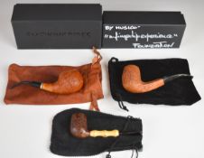 Three smoking pipes including Musico Foundation Mark Tinsky 2021 Golden Blast and Christmas 2022 Tan