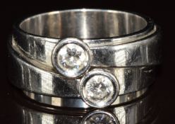 David Dudley bespoke 18ct white gold ring set with two diamonds of approximately 0.25ct each, in