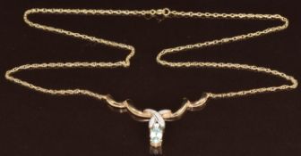 A 9ct gold necklace set with topaz and diamonds, 2.7g