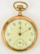P J Bartlett Waltham gold plated keyless winding open faced pocket watch with inset subsidiary