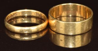 French 18k gold wedding band (4.5g, size N) and an 18k gold wedding band (2.3g, size L)