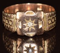 Victorian / Edwardian yellow metal ring set with a diamond in a star setting, 4.3g, size P/Q