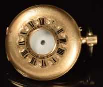 A 14ct gold half hunter pocket watch case with loose dial and dust cover stamped 'Patek', case