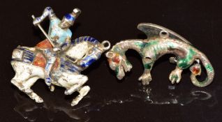 Two silver Austro-Hungarian charms/ pendants, one in the form of George & The Dragon and the other a