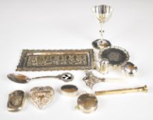 Hallmarked silver and other items to include novelty miniature flour or similar shaker, baby's