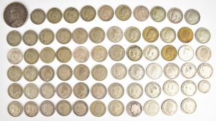 Georgian, Victorian and later British silver coinage comprising 74g of pre-1920 and 342g pre-1947,