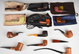 Twelve briar, Meerschaum and specimen wood smoking pipes including Carey, Royal Suke, Savinelli,