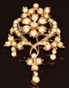 Edwardian 15ct gold brooch set with a pearls and split pearls, 5.7g, 3.6 x 2.5cm