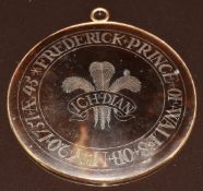 Georgian yellow metal pendant set with tortoiseshell engraved with wire 'Frederick Prince of Wales