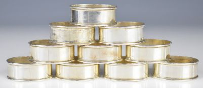 Set of ten silver napkin rings, each marked sterling 925, weight 283g