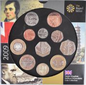 2009 UK brilliant uncirculated coin collection comprising eleven coins from 1p to £2 including Kew