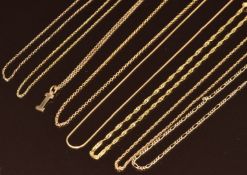 Eight 9ct gold chains, 13.3g