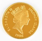 Royal Mint 1996 Solomon Islands Queen Elizabeth the Queen Mother $10 14ct gold proof coin, weight
