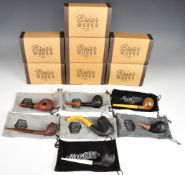 Seven USA Briar Works smoking pipes with branded soft cases, all boxed and appear new / unused
