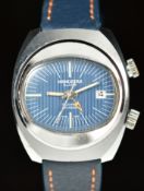 Memostar gentleman's wristwatch with alarm, date aperture, luminous hour and minutes hands, orange