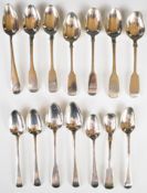 Georgian and later hallmarked silver teaspoons and a mustard spoon, various assay offices
