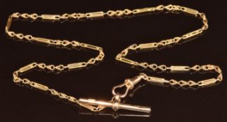 A 9ct gold Albert/ fob chain made up of knotted and elongated links, 13.4g, 49cm