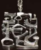 Silver abstract pendant, marked Finland, 29.6g, 4 x 4.4cm