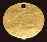 Georgian gold half guinea drilled for use as a pendant, 3.8g