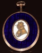 Regency gold pendant locket set with a silhouette of George III in later life, within a blue