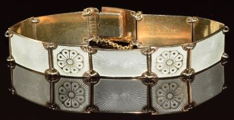 David Andersen Norwegian silver bracelet set with white enamel, 23.7g, 17cm