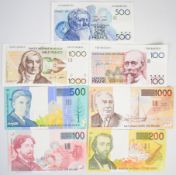 Seven pre-Euro Belgium banknotes comprising 1981-82 (undated) issue 100, 500 and 1000 Francs plus