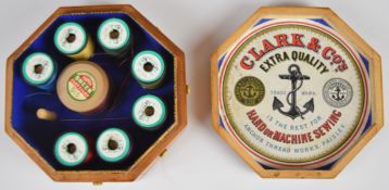 Mauchlineware Old Brig o Doon octagonal sewing / embroidery cotton holder with eight bone mounted