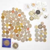 Mostly 20th century Great Britain and world base metal and silver coins, including Isle of Man and
